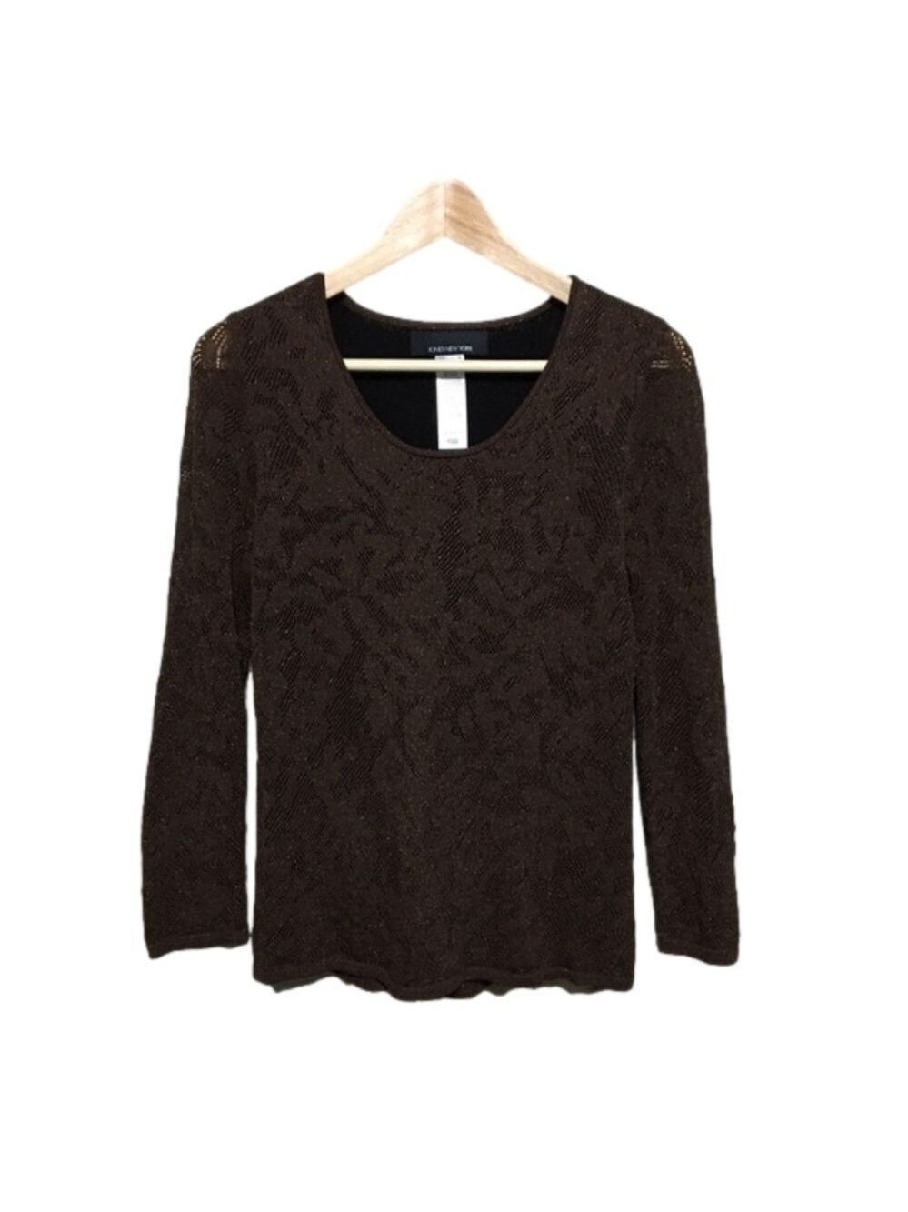 JONES New York stretch lace metallic gold and brown top size medium